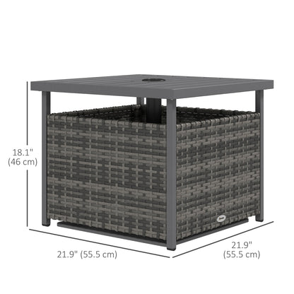 Rattan Coffee Wicker Patio Table w/ Umbrella Hole for Backyard Mixed-Grey