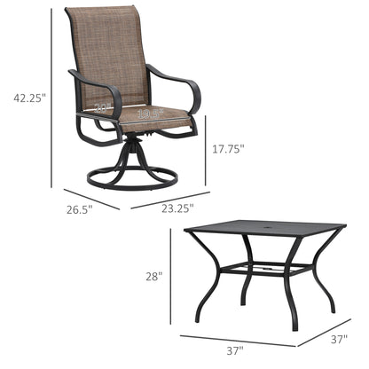 5-Piece Outdoor Patio Dining Set, 4 Swivel Rocker Chairs and 37" x 37" Dining Table Furniture Set with Umbrella Hole for Garden, Lawn and Backyard, Black (Umbrella not included)