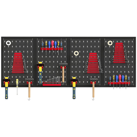 38 Piece Metal Peg Board with Accessories, Shelf Tool Organizer, Black and Red