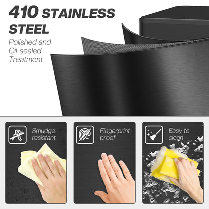 5.3 Gallon Stainless Steel Kitchen Garbage Can with Soft-close Lid, Foot Pedal, Fingerprint-Proof, Black