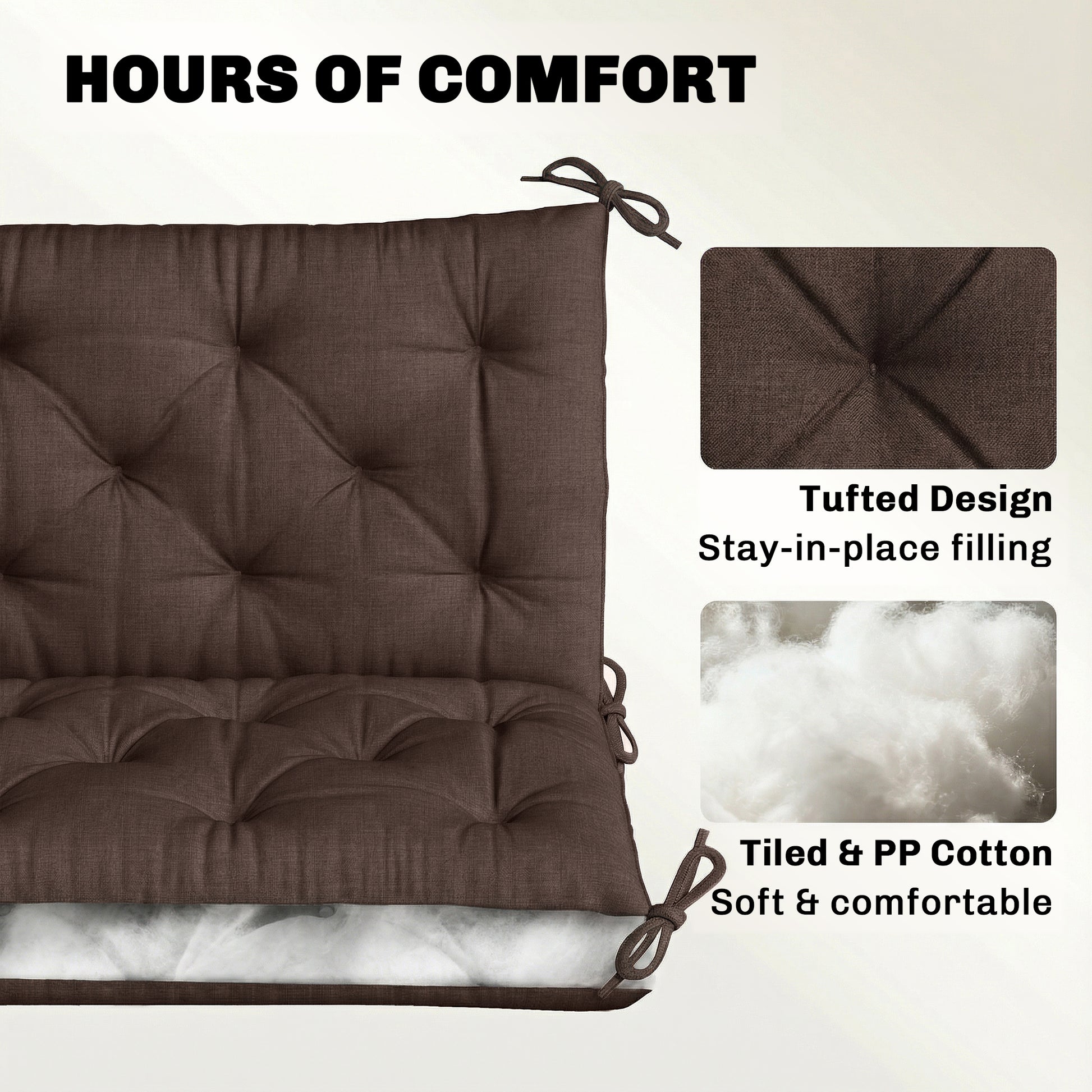 3-Seater Outdoor Bench Swing Chair Replacement Cushions for Patio Garden, Coffee