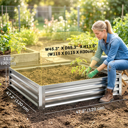 4' x 4' x 1' Galvanized Raised Garden Bed, Outdoor Metal Planter Box with Open Bottom, Square Raised Garden Box for Vegetables, Flowers, Herbs, Silver