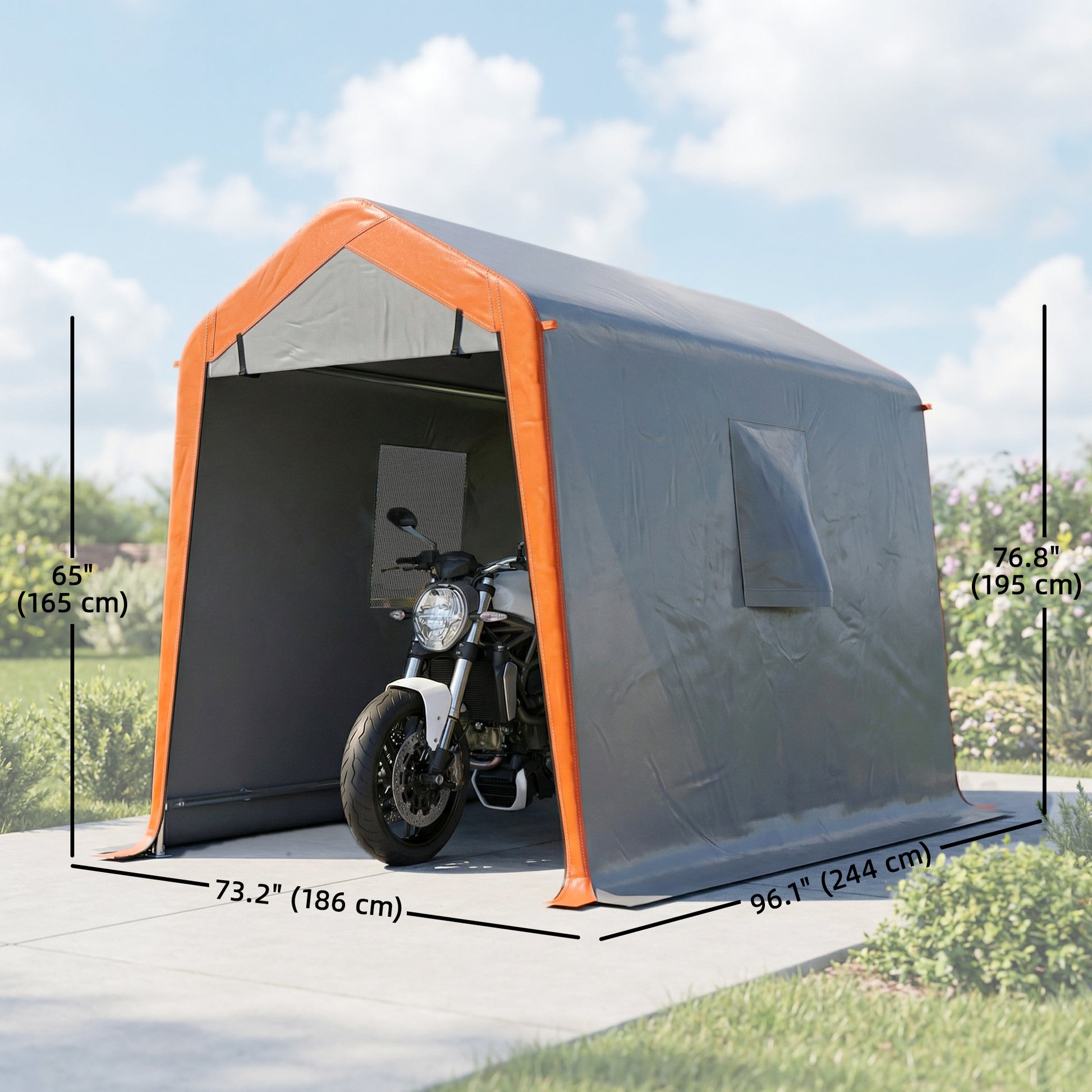 6' x 8' Portable Shed, Outdoor Storage Shed Tent with Door, Windows, Waterproof Motorcycle Bike Tent, Light Grey