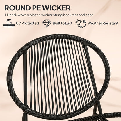 Rattan Bistro Set, 3 Pieces Wicker Patio Furniture Set, Acapulco Chairs and Steel Table for Porch, Balcony, Black