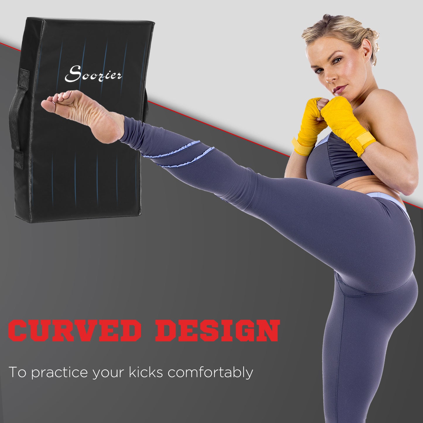 Soozier Boxing Pad, Kick Shield, Curved Muay Thai Kicking Pad, Great for MMA, Taekwondo, Krav Maga, Martial Arts, Karate