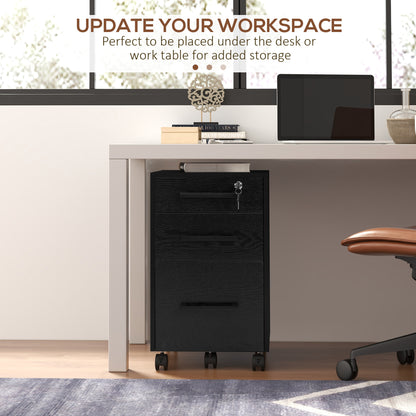 Lockable Vertical File Cabinet with Lock, 3 Drawer Filing Cabinet with Hanging Bars for Letter and A4 Size, Black