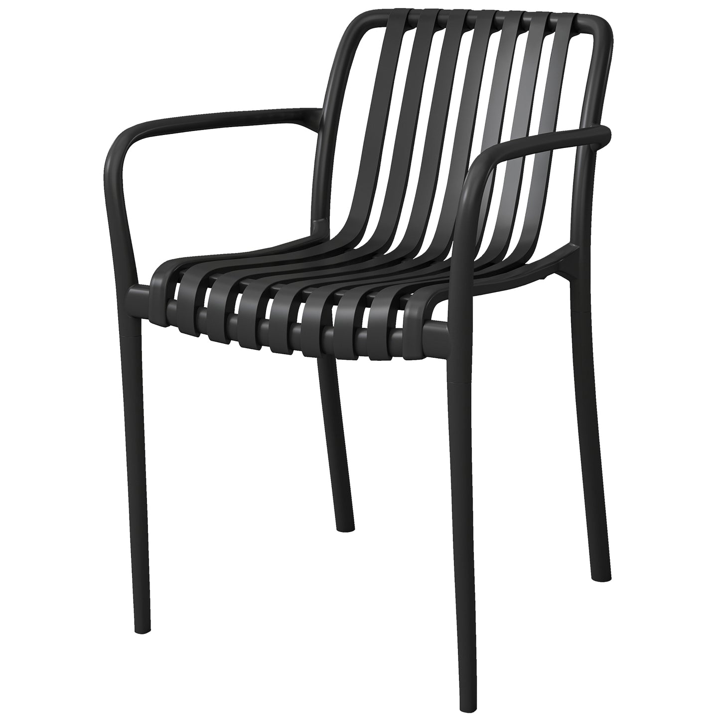 Stackable Patio Chairs Set of 4, Outdoor Dining Chairs with Slatted Seat, Curved Backrest, Armrests, Black