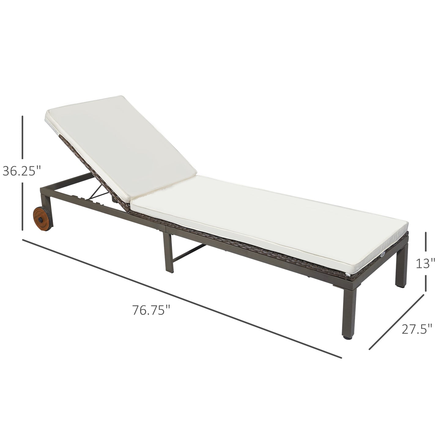 Patio Rattan Sun Lounger with 4-Level Adjustable Backrest and Wheels, Wicker Chaise Lounge Chair with Cushion, for Patio, Deck, Poolside Cream White