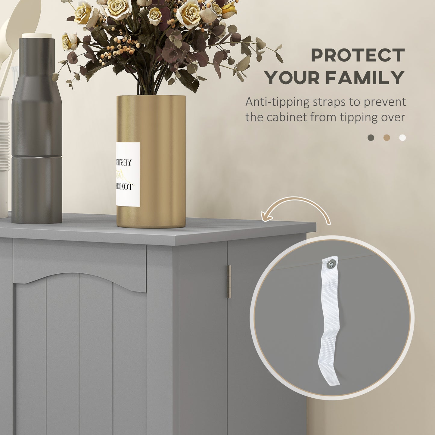 41" Storage Cabinet, 2-Door Kitchen Pantry Cabinet with 5-tier Shelving, 12 Spice Racks and Adjustable Shelves, Grey