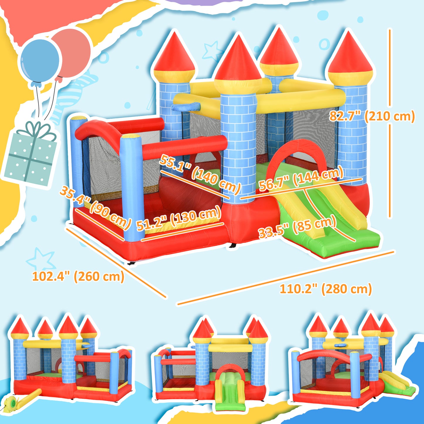 Qaba 9.2 x 9.5FT Bounce House, 4 in 1 Inflatable Bouncy Castle for Kids With Trampoline, Slide, Water Pool, Basket, Blower