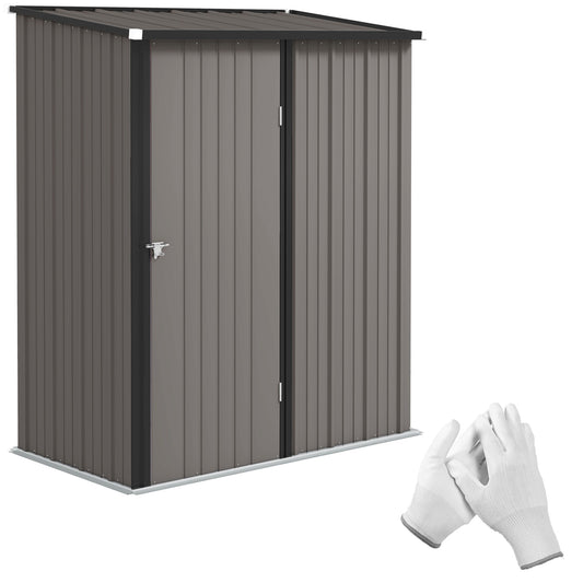 5' x 3' Outdoor Storage Shed, Steel Garden Shed with Single Lockable Door, Tool Storage Shed for Backyard, Light Grey