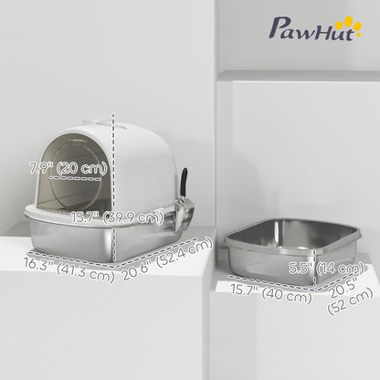 Enclosed Stainless Steel Litter Box, Metal Cat Litter Box with Scoop, Deodorizer Bag, Handle, Easy to Clean