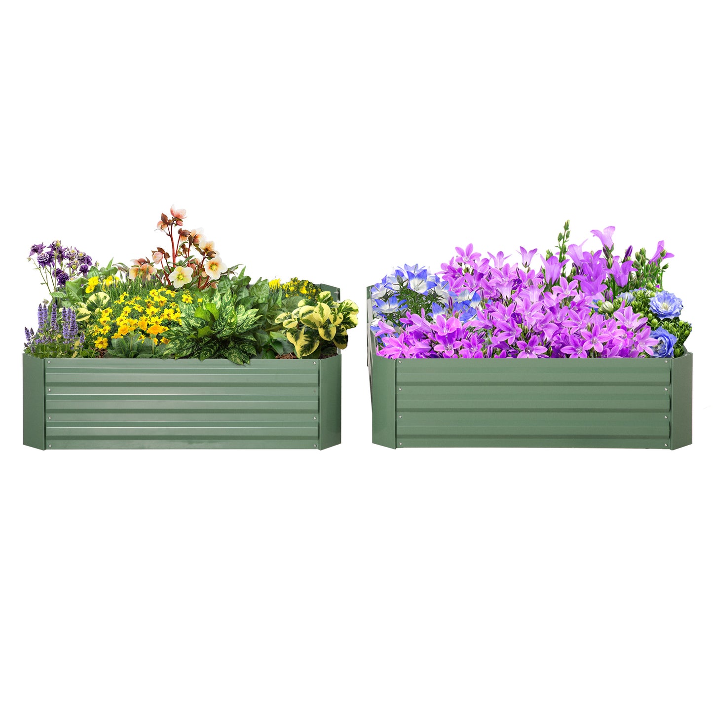 39" x 39" x 12" Set of 2 Raised Garden Bed, Elevated Planter Box with Galvanized Steel Frame for Growing Flowers, Herbs, Succulents, Green