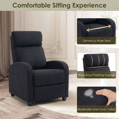 Single Recliner Sofa, Manual Home Theater Seating, Single Reclining Sofa Chair with Padded Seat for Living Room, Black