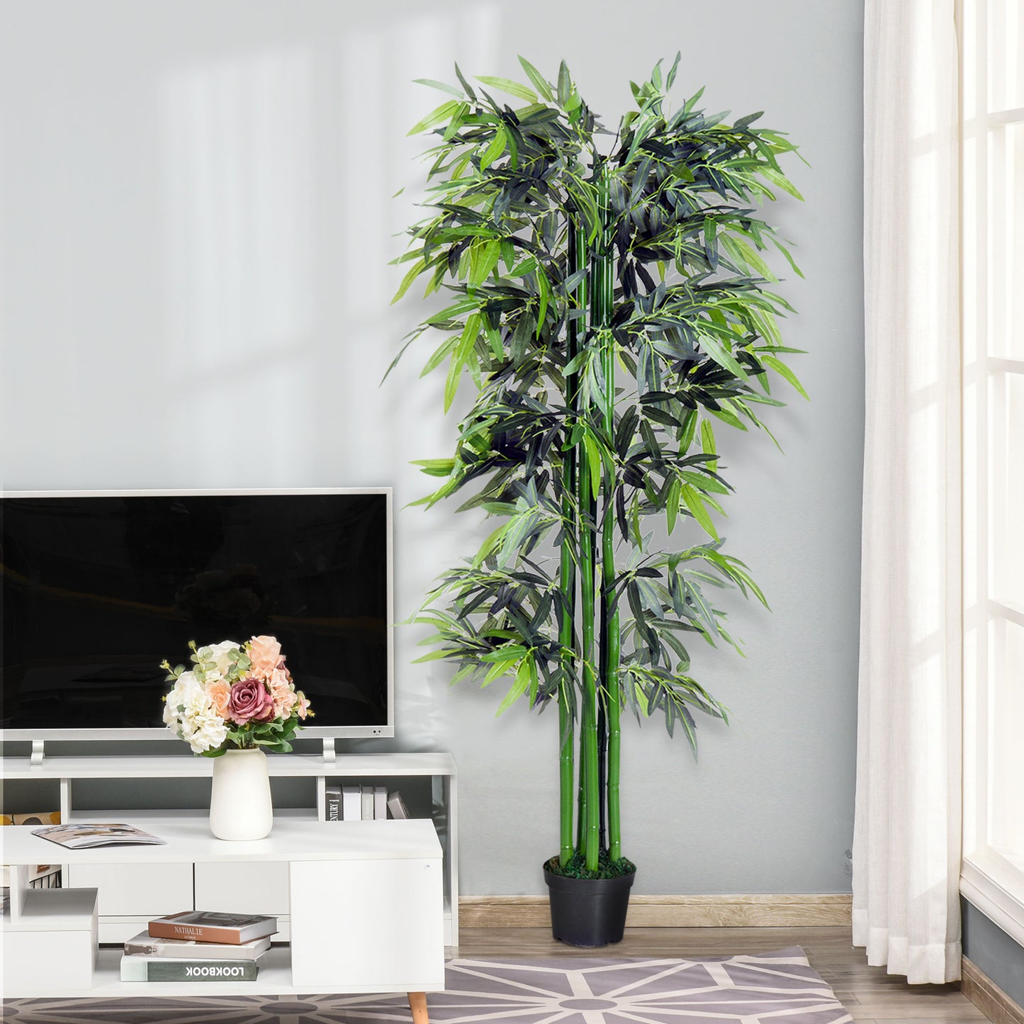 6FT Artificial Bamboo Tree Fake Decorative Plant with Nursery Pot for Indoor Décor