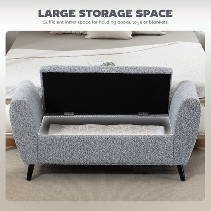 Upholstered Storage Bench with Arms, Modern Ottoman Bench for Bedroom, Entryway, and Living Room, Grey