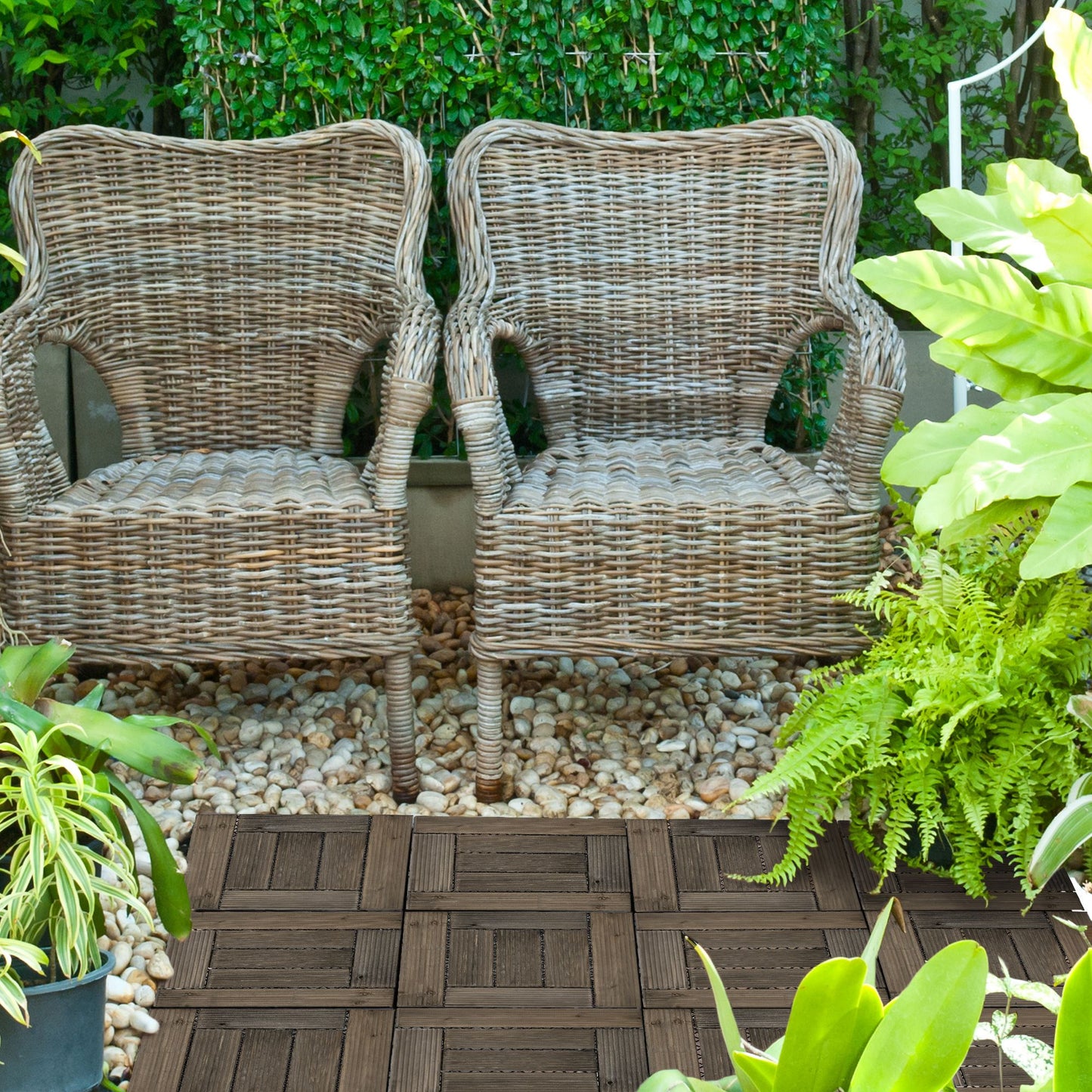 27 Pcs Wooden Interlocking Deck Tiles, 12" x 12" Non-slip Flooring Tiles for Indoor Outdoor Patio Balcony, Grey