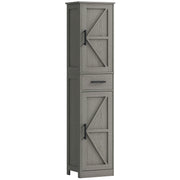67" Tall Bathroom Cabinet, Narrow Bathroom Storage Cabinet with Drawer, Barn Doors and Adjustable Shelves, Dark Grey