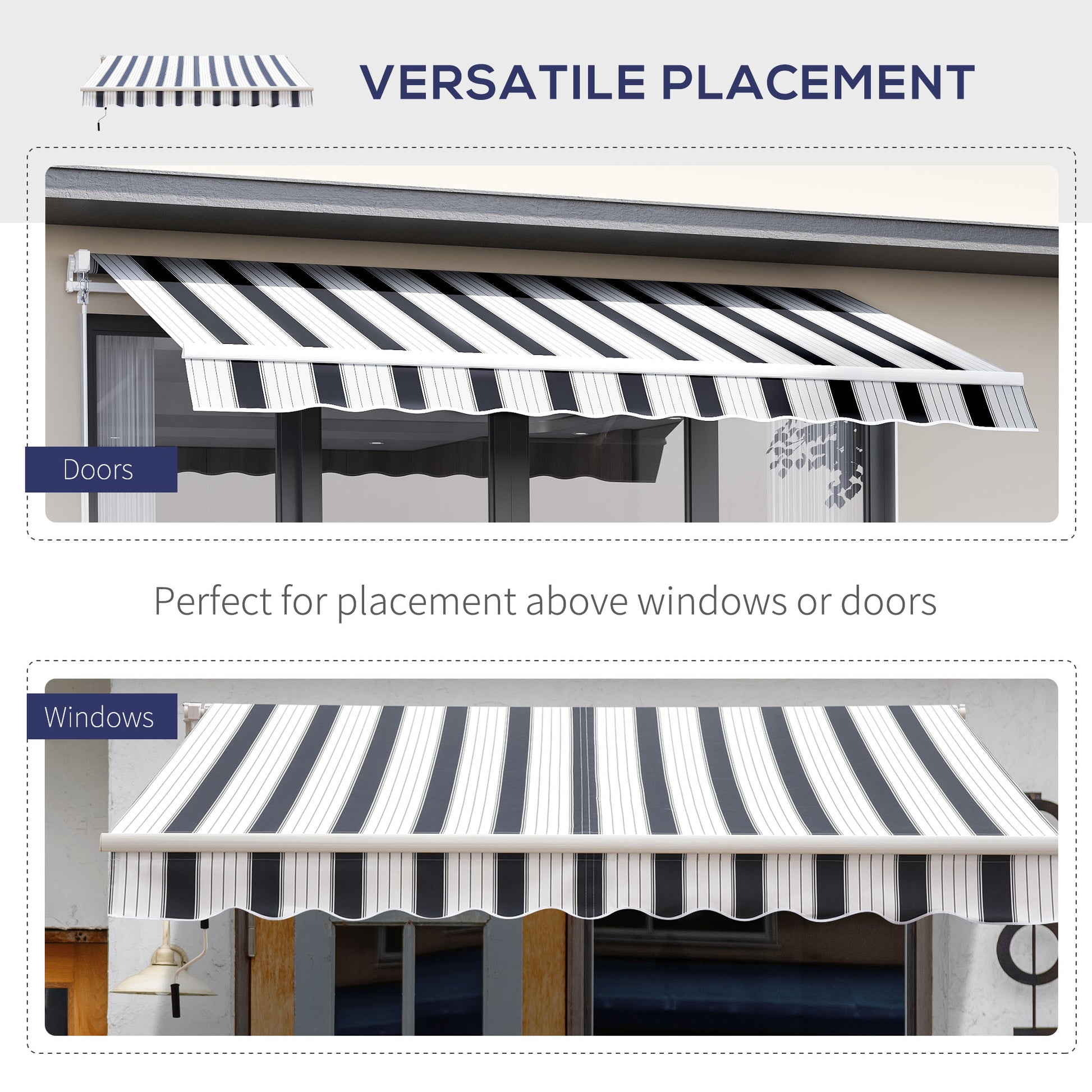 8' x 7' Retractable Awning, Patio Awnings, Sunshade Shelter with 280 g/m² UV & Water-Resistant Fabric and Aluminum Frame for Deck, Balcony, Yard, Blue and White