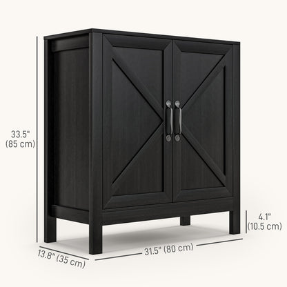 Sideboard Buffet, Kitchen Storage Cabinet with Barn Door and Adjustable Shelves, Storage Pantry, Black Oak