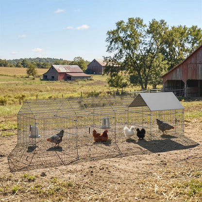 Metal Chicken Coop with UV-Resistant Cover for Hens, Rabbits, Ducks, Geese, 168.5" x 42.1" x 43.7", Grey