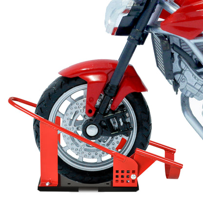 Motorcycle Wheel Chock with 12 Adjustable Pre-Drilled Holes, 990 lbs Capacity, Red