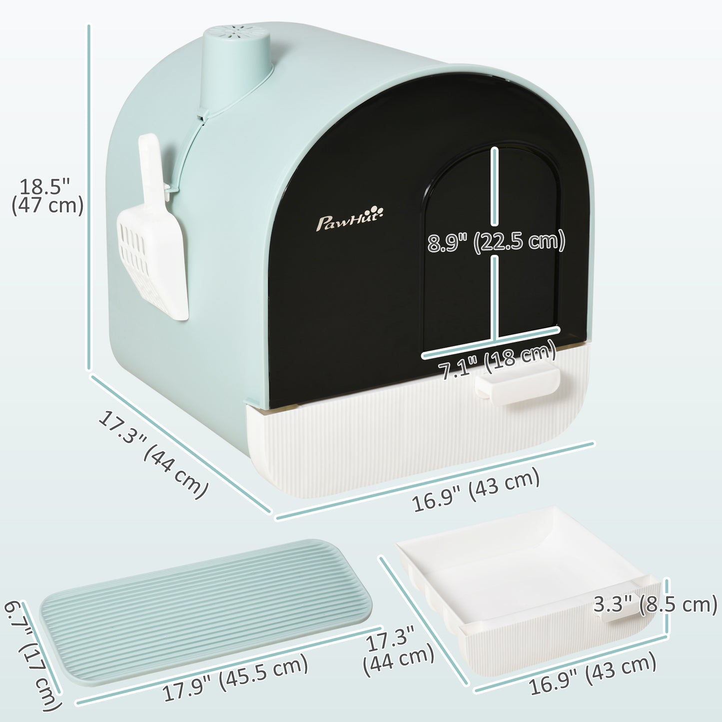 Cat Litter Box with Lid, Removable Tray, Scoop, Filter, Green