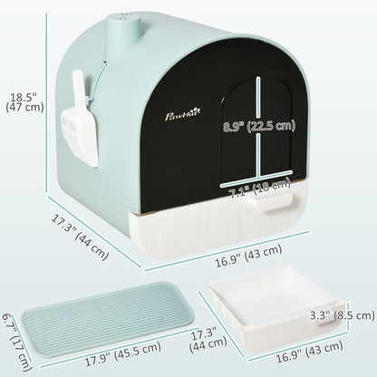 Cat Litter Box with Lid, Removable Tray, Scoop, Filter, Green