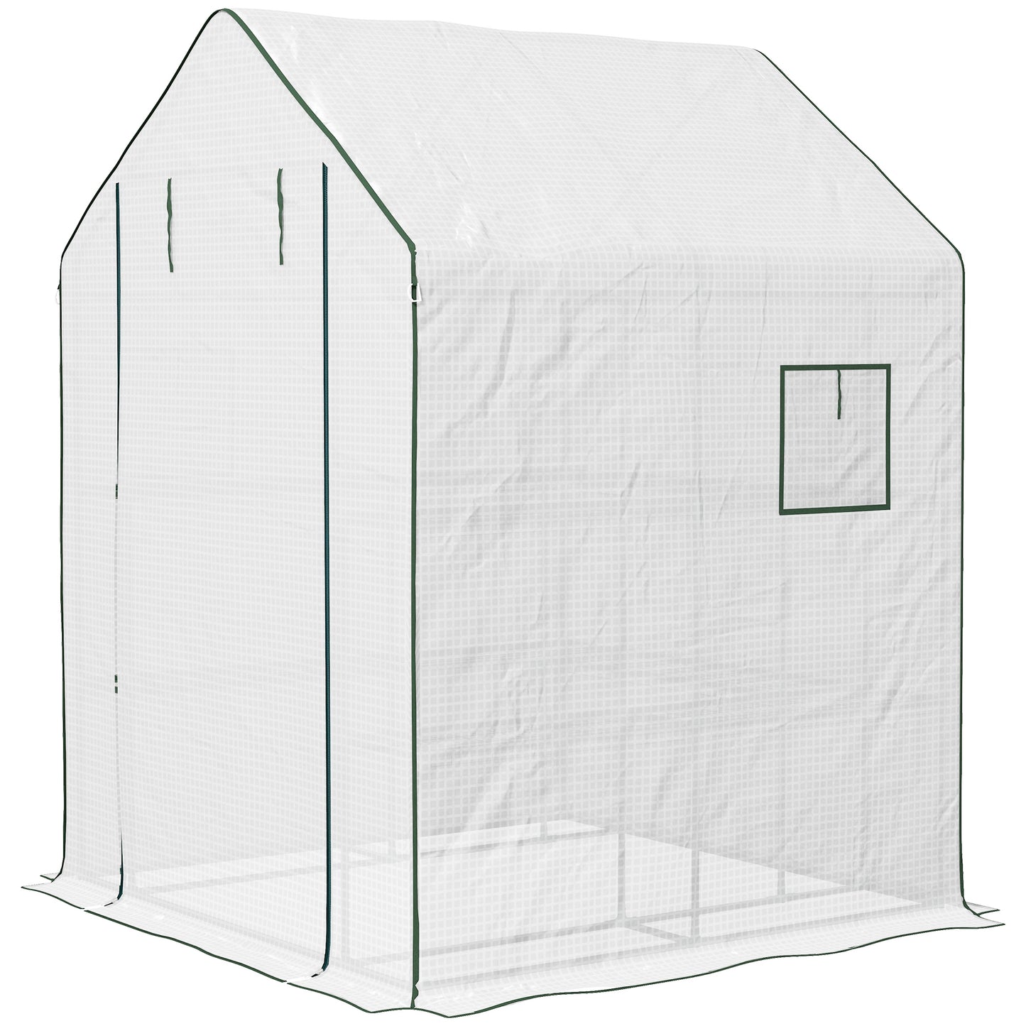 Portable Greenhouse, Walk-In Small Outdoor Green House with 2 Tier U-Shaped Flower Rack Shelves, 4.6' x 4.7', White