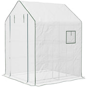 Portable Greenhouse, Walk-In Small Outdoor Green House with 2 Tier U-Shaped Flower Rack Shelves, 4.6' x 4.7', White
