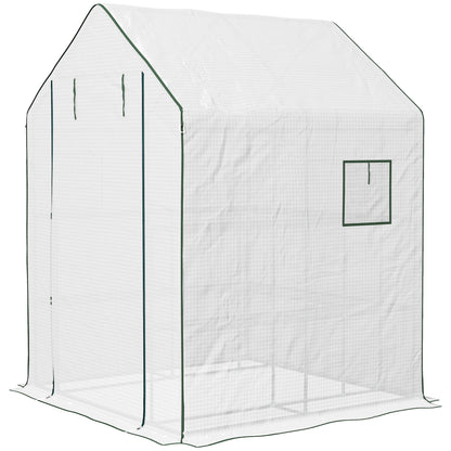 Portable Greenhouse, Walk-In Small Outdoor Green House with 2 Tier U-Shaped Flower Rack Shelves, 4.6' x 4.7', White