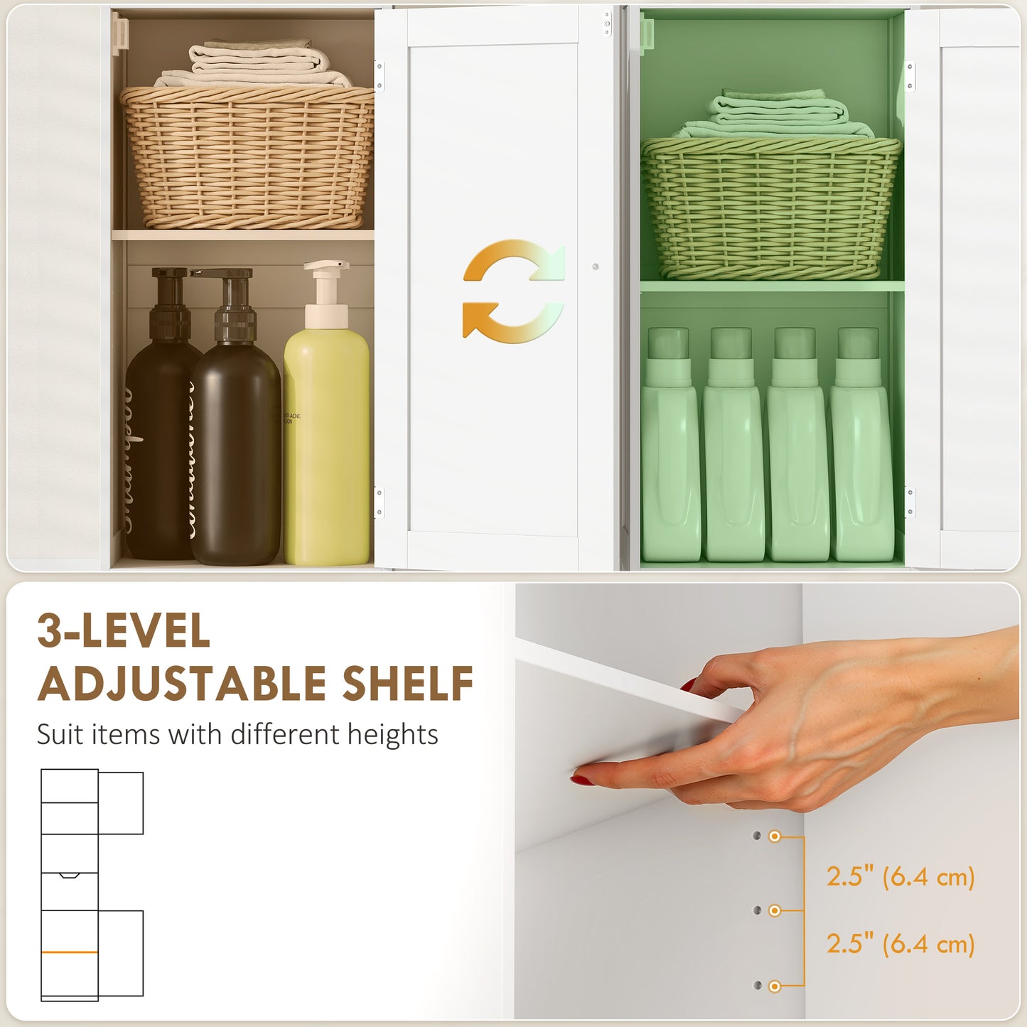 67" Tall Bathroom Storage Cabinet, Narrow Bathroom Cabinet with LED Light, Adjustable Shelf, Open Compartment, Drawer