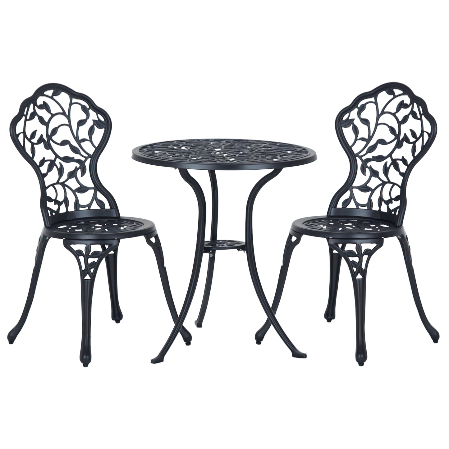 3 Pieces Bistro Set, Patio Table and Chairs with Cast Aluminum Frame for Garden, Balcony, Porch, Black