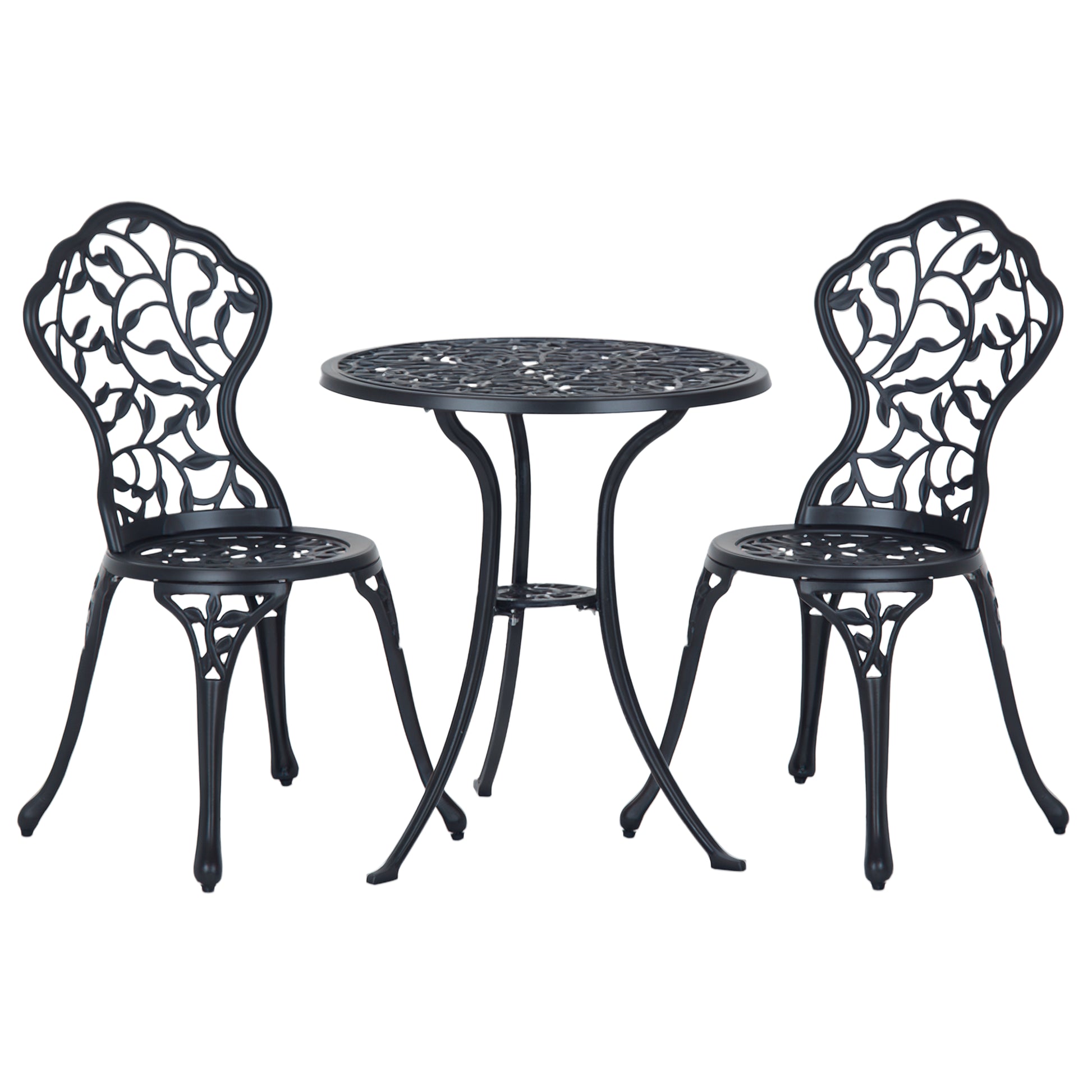 3 Pieces Bistro Set, Patio Table and Chairs with Cast Aluminum Frame for Garden, Balcony, Porch, Black
