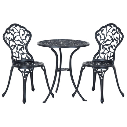 3 Pieces Bistro Set, Patio Table and Chairs with Cast Aluminum Frame for Garden, Balcony, Porch, Black