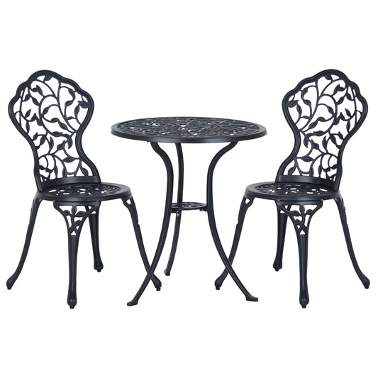 3 Pieces Bistro Set, Patio Table and Chairs with Cast Aluminum Frame for Garden, Balcony, Porch, Black