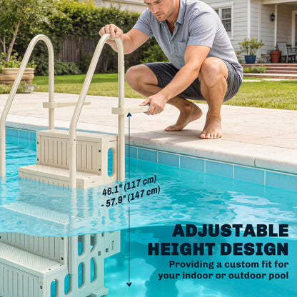 Swimming Pool Ladder Adjustable for Above Ground Pools w/ Non-Slip Steps & Dual Handrails 4-Step Cream White