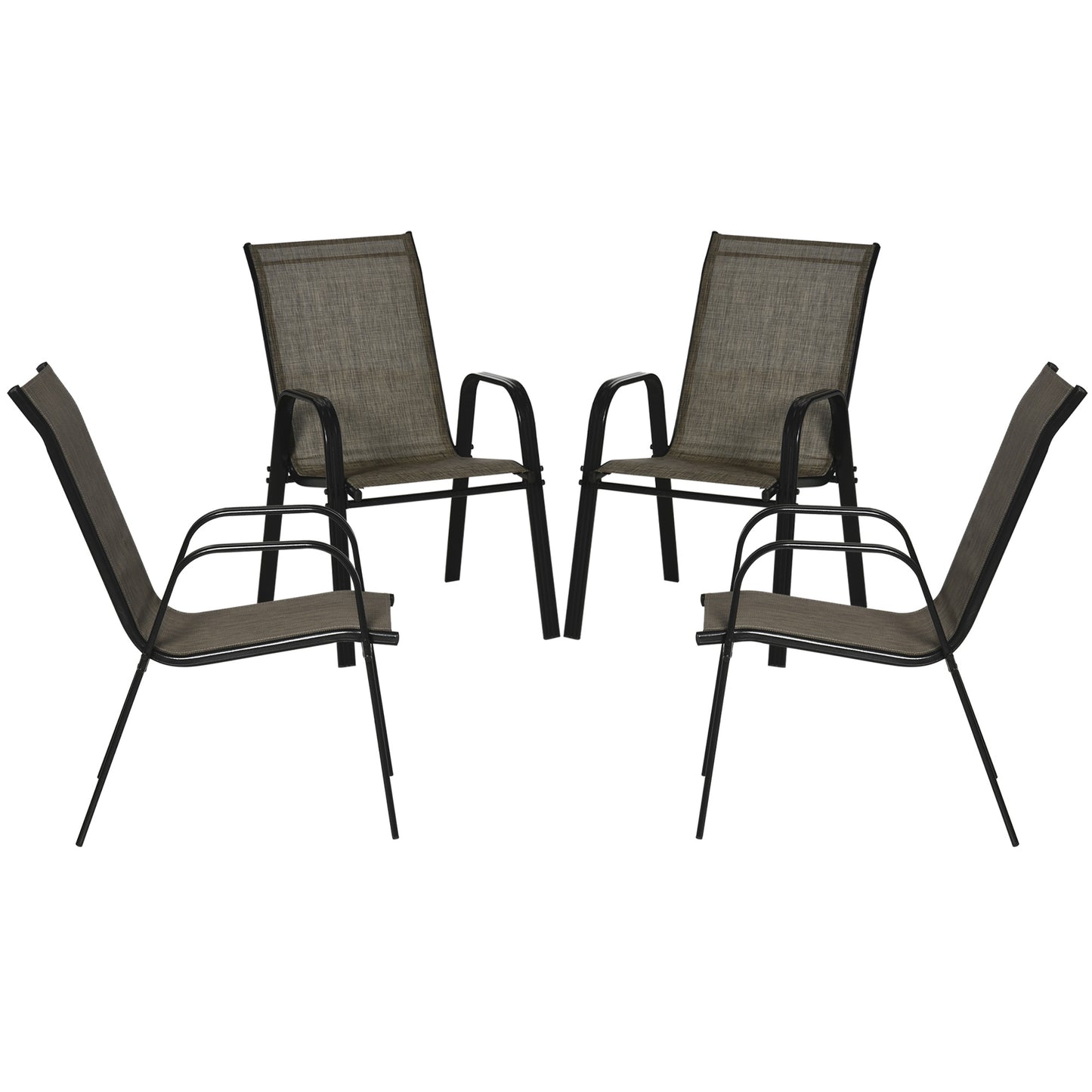 Set of 4 Outdoor Dining Chairs, Heavy Duty Stackable Patio Dining Set with Armrests for Balcony Garden, Brown and Black