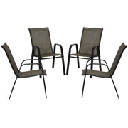 Set of 4 Outdoor Dining Chairs, Heavy Duty Stackable Patio Dining Set with Armrests for Balcony Garden, Brown and Black