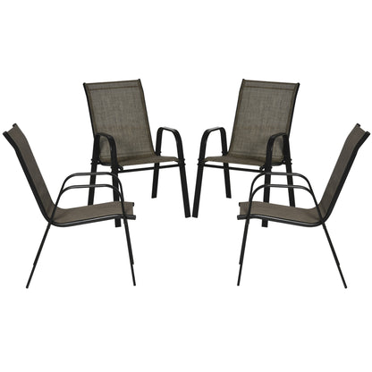 Set of 4 Outdoor Dining Chairs, Heavy Duty Stackable Patio Dining Set with Armrests for Balcony Garden, Brown and Black