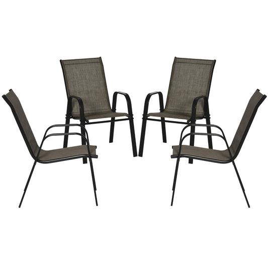 Set of 4 Outdoor Dining Chairs, Heavy Duty Stackable Patio Dining Set with Armrests for Balcony Garden, Brown and Black