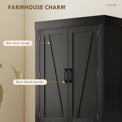 72" Kitchen Pantry Cabinet, Farmhouse Kitchen Storage Cabinet with 4 Barn Doors, 6 Door Shelves, Drawer, Black