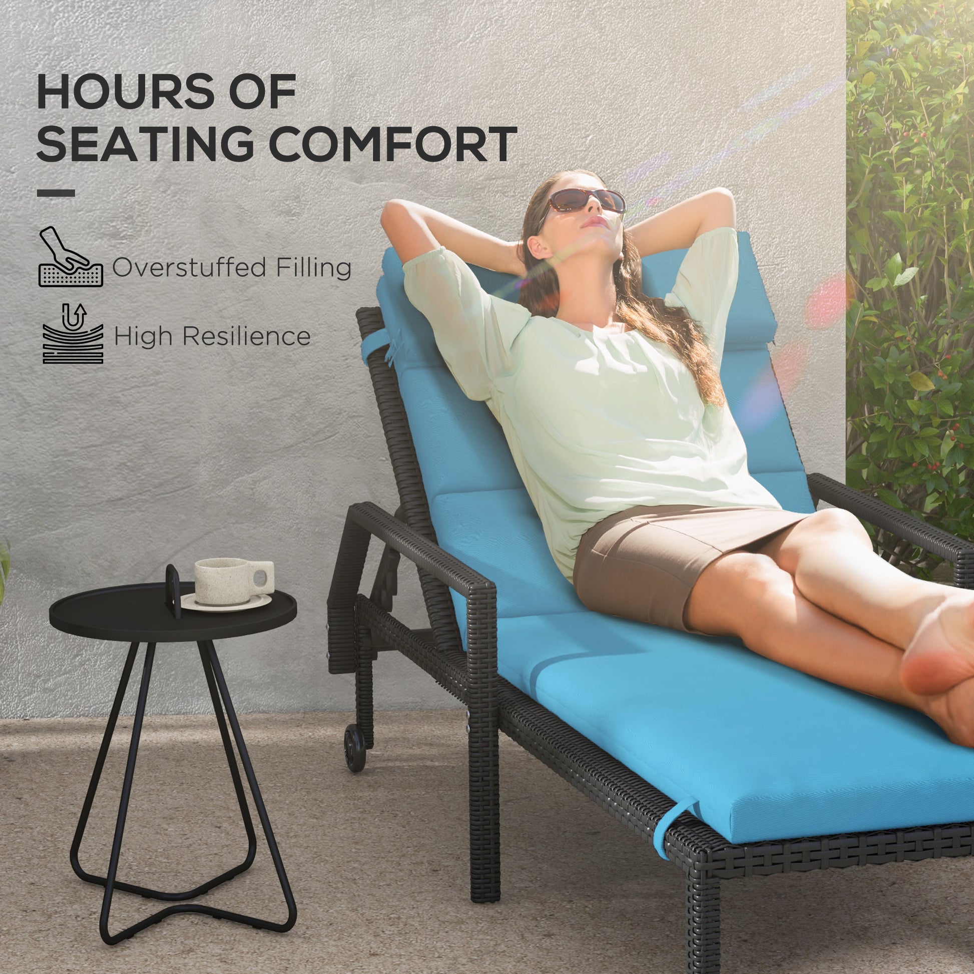 Patio Chaise Lounge Chair Cushions Replacement Sun Lounger Pads with Headrest and Ties, Set of 2, Turquoise
