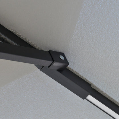 10FT Cantilever Patio Umbrella with Lights Solar Powered Offset Umbrella with Crank and Cross Base for Deck Light Grey