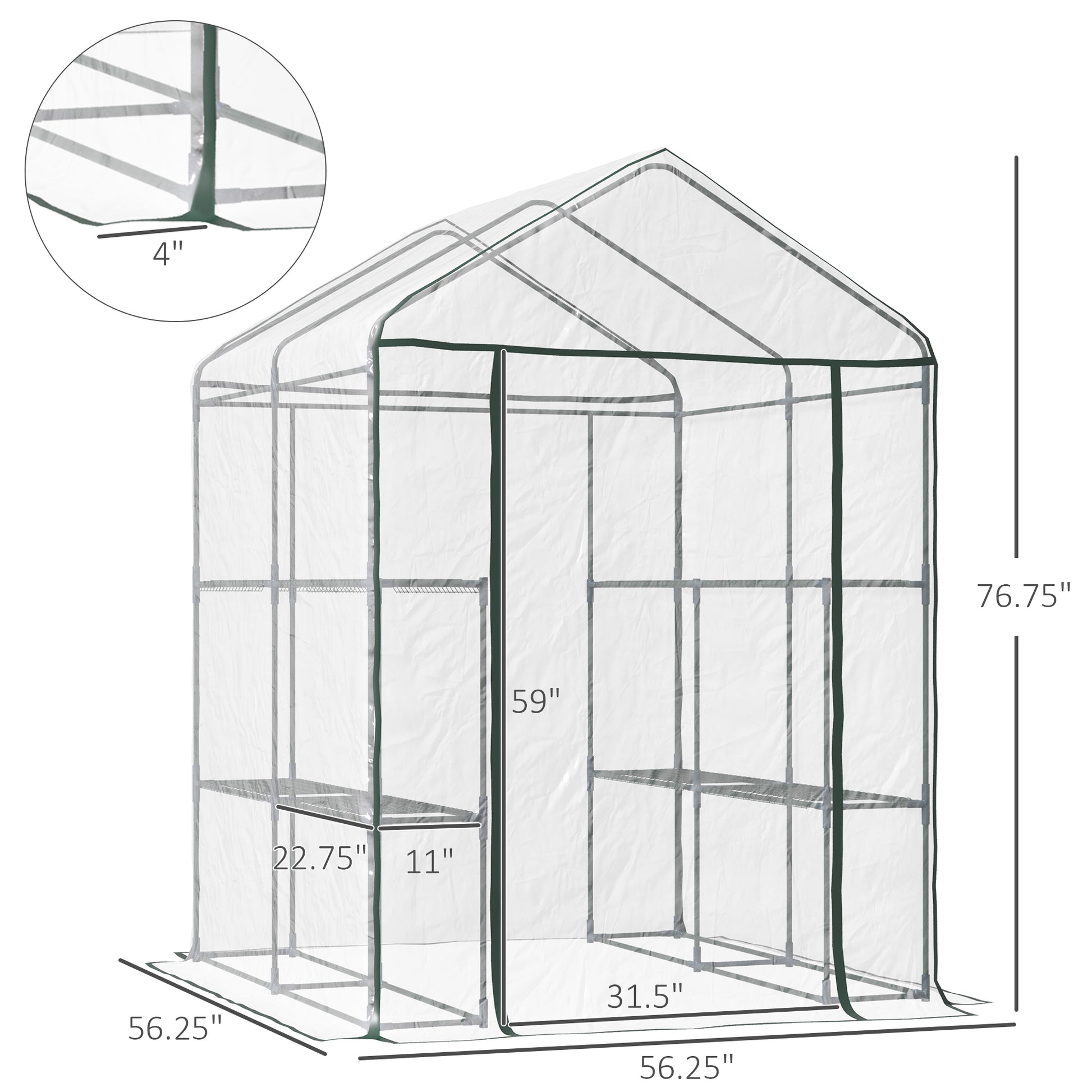 56" x 56" x 77" Walk-in Greenhouse, Portable Garden Flower Seed Warm House with 8 Shelves, Outdoor Plant Growth Hot House, PVC Cover, Transparent