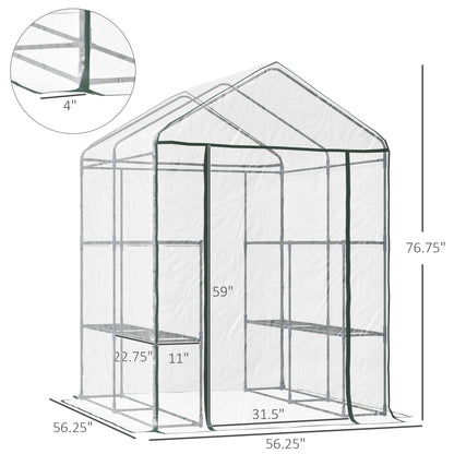 56" x 56" x 77" Walk-in Greenhouse, Portable Garden Flower Seed Warm House with 8 Shelves, Outdoor Plant Growth Hot House, PVC Cover, Transparent