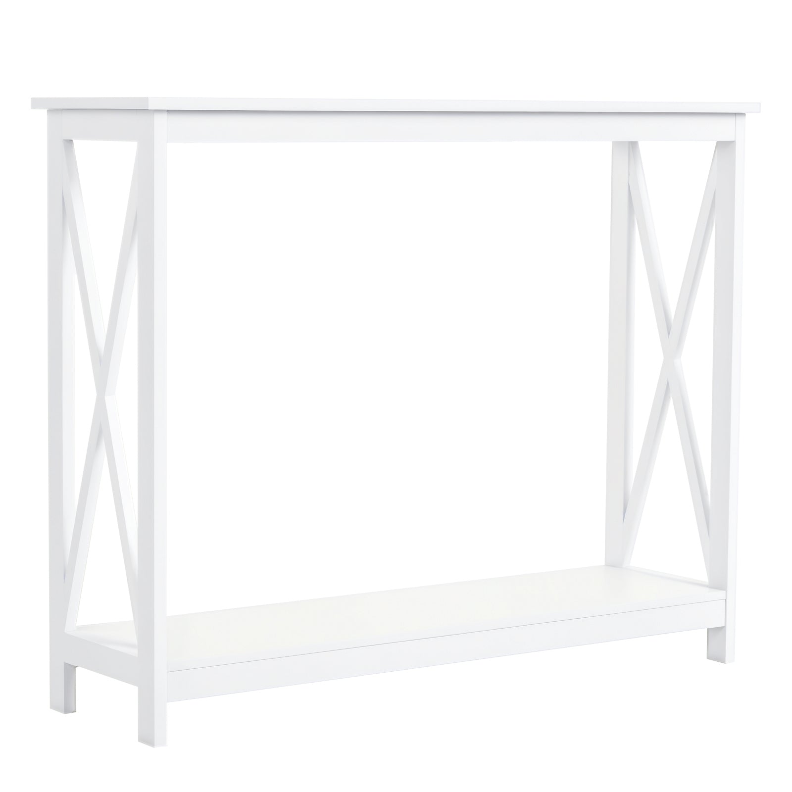 40" Console Table, 2 Tier X-Design Narrow Entryway Table with Storage Shelf for Behind Couch, Living Room, Hallway, White
