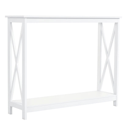 40" Console Table, 2 Tier X-Design Narrow Entryway Table with Storage Shelf for Behind Couch, Living Room, Hallway, White