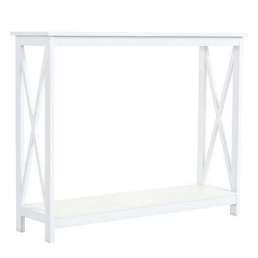 40" Console Table, 2 Tier X-Design Narrow Entryway Table with Storage Shelf for Behind Couch, Living Room, Hallway, White