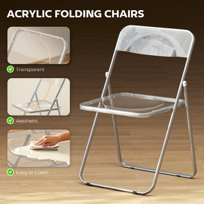 4 Pack Acrylic Foldable Chairs, Transparent Folding Chairs for Living Room, Home Office, Party, Clear
